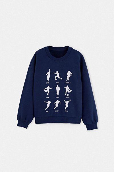 TRENDYOLKIDS Navy Blue Printed Knitted Sweatshirt Tkdaw27Sw00068