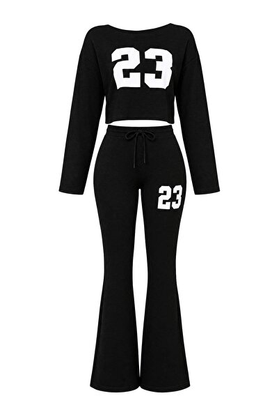 Trendyol Collection Black Printed Regular Fit Asymmetric Collar Soft Touch Kn...