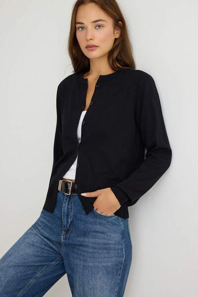 Trendyol Collection Black More Sustainable Basic Crew Neck Knitwear Cardigan ...