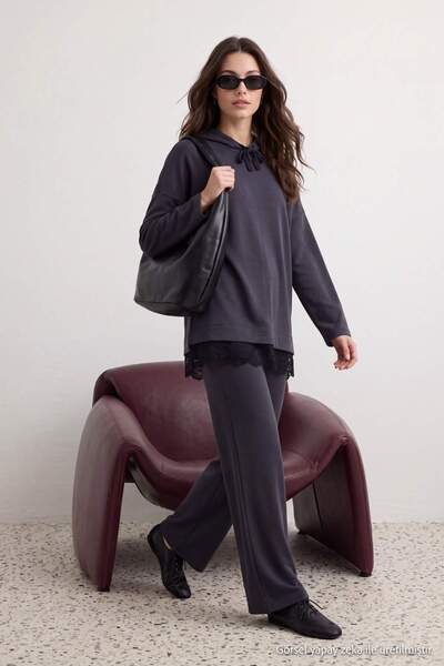 Trendyol Modest Anthracite Oversize/Wide Fit Hooded Knitted Hijab Bottom - To...
