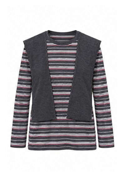 Trendyol Modest Anthracite Shawl Detailed Striped Knitwear Sweater Tctaw27Ak0...