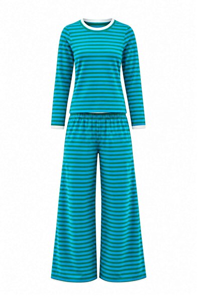 Trendyol Collection Green Stripes 2. Fabric Detailed Knitted Pajama Set Thmaw...