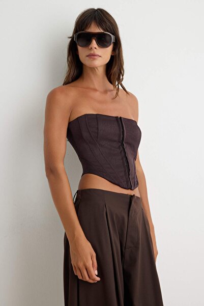 Trendyol Collection Brown Jacquard Agraf Detailed Corset Bustier Tpraw27Bs00015