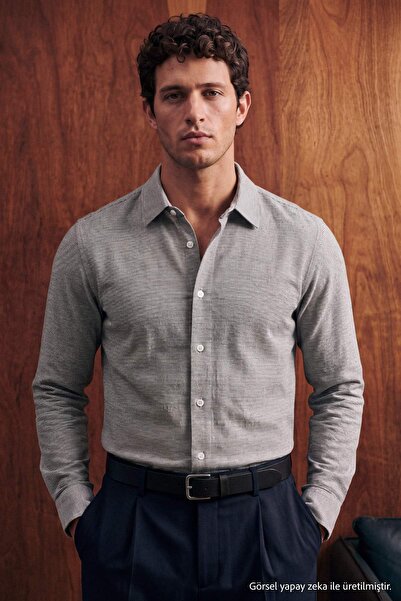 Trendyol Collection Gray Striped Cotton Regular Men's Shirt Tmnaw27Go00006