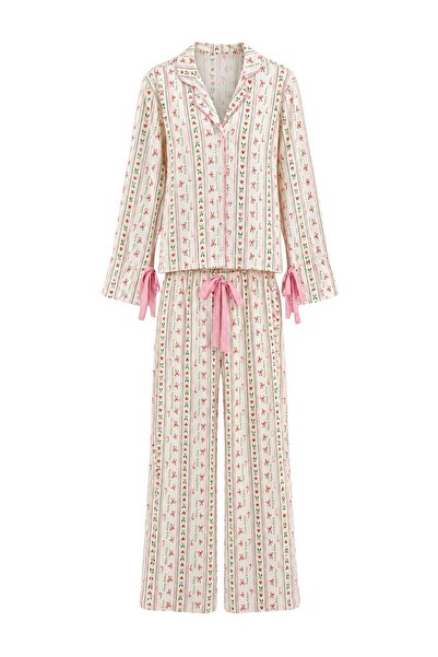Trendyol Collection Ecru 100% Cotton Christmas Themed Knitted Pajama Set with...