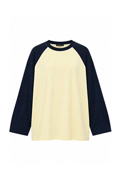Trendyol Collection Light Yellow 100% Cotton Color Blocked Oversize Baseball ...