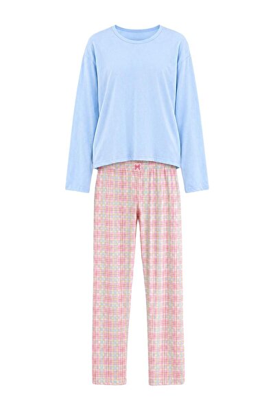 Trendyol Collection Light Blue Animal Lycra Combed Single Jersey Knitted Paja...