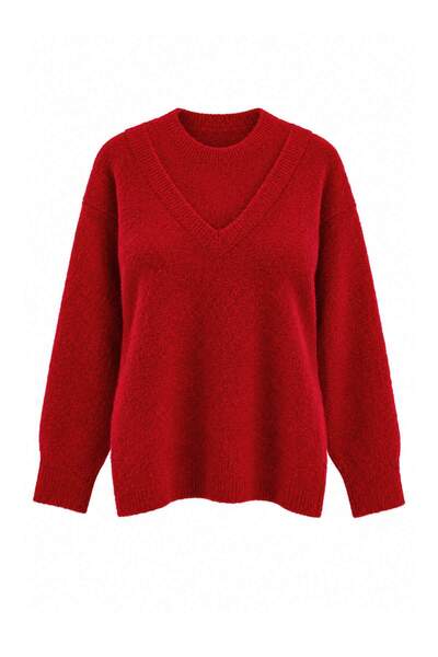 Trendyol Collection سترة تريكو حمراء ناعمة الملمس ذات ياقة مزدوجة TWOAW27KZ00313