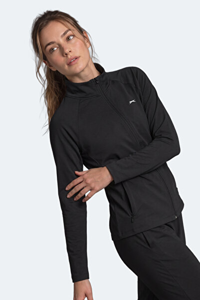Slazenger Razor Women's Stand Collar Zippered Black Sweatshirt