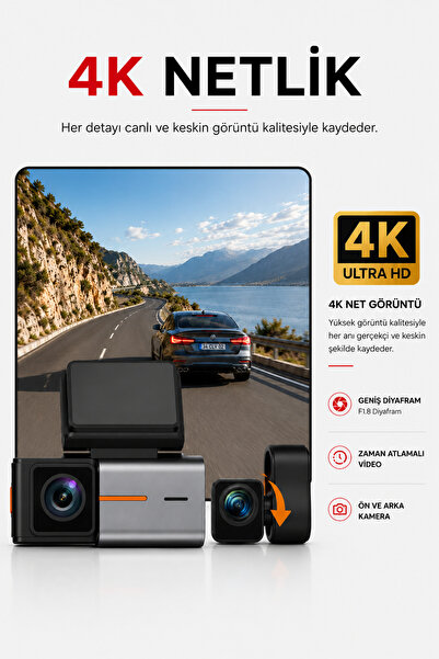 Carlover S2 4k Wifi Ön - Arka Araç Kamerası Uyumlu
