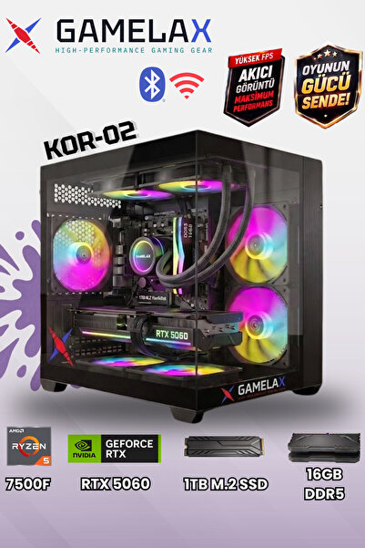 Gamelax KOR-02 AMD Ryzen5 7500F RTX5060 8GB 16GB DDR5 Ram 1TB M.2 SSD 240MM S...