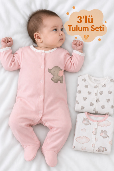 Rocha Baby طقم روخا بيبي من 3 قطع من القطن - بدلة للنوم واللعب مع أحذية - طقم...
