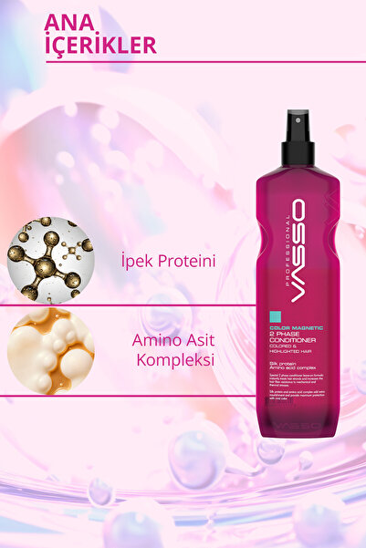 VASSO WOMEN Boyalı Saçlar Için Ipek Proteinli Çift Fazlı Durulanmayan Parlaklık Veren Sprey Krem 460 ml