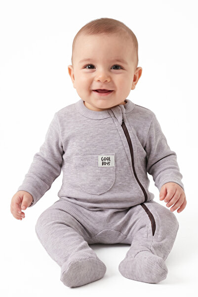 bebegen Baby Boy Cool Boys Gray Zippered Jumpsuit 0-3 Months
