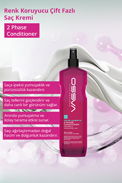 VASSO WOMEN Boyalı Saçlar Için Ipek Proteinli Çift Fazlı Durulanmayan Parlaklık Veren Sprey Krem 460 ml