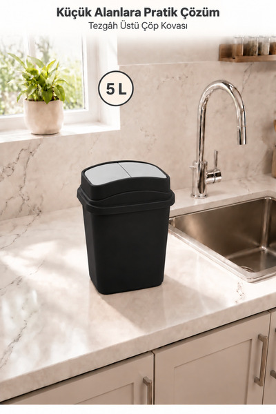 Hagen 5 Litre Sallanır Kapaklı Çöp Kovası Beyaz Mutfak, Banyo ve Ofis İçin Ko...