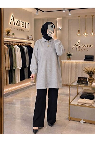 azramfashıon tekstil قميص نسائي عصري واسع القصة من AZRAM بياقة مميزة
