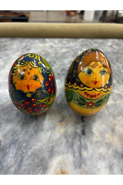 El Boyama Rus Yumurta 2'li Ahşap Oyuncak Paskalya Yumurta