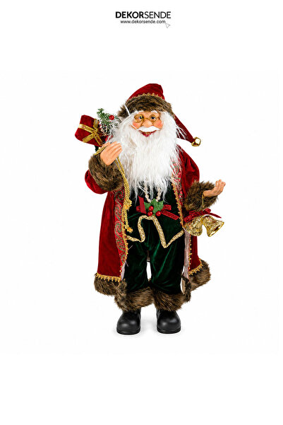 Dekorsende Christmas Red Green Furry Santa Claus Figure 60 cm