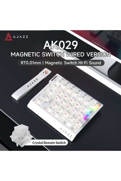 Ajazz لوحة مفاتيح ألعاب سلكية أحادية بأسلاك من كريستال دومين - أبيض AK029، بم...