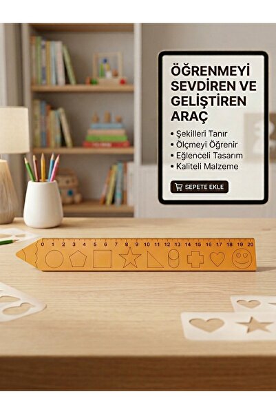 YILDIZ HOBİM Eğitici Ahşap Çocuk Cetveli 20 cm