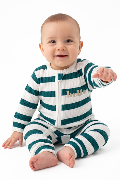 bebegen Baby Boy White Green Striped Jumpsuit 0-3 Months