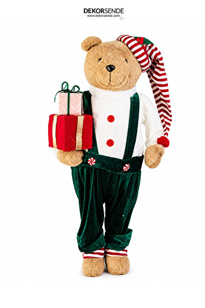 Dekorsende Christmas Bear with White Sweater and Gift Package 80 cm