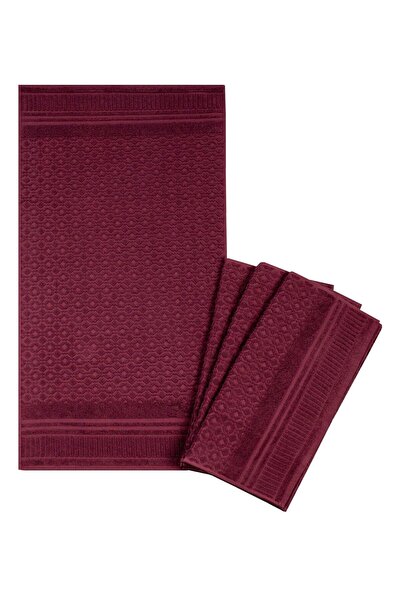TEXTILE COLORS Elmas Desenli 4 Lü Havlu 50x100 Cm / Bordo