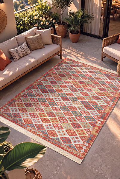 Cool Halı Lema Renkli Kilim Makinede Yıkanabilir Çift Taraflı İnce Yazlık Dok...