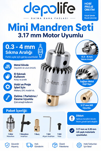 Depolife Motor Için Otomatik Mini Mandrel El Sıkmalı Mandren Üniversal Okul P...