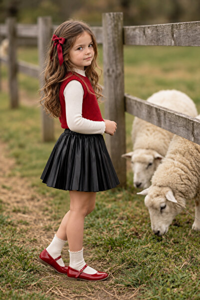 HÇ Hülya Çelik KİDSWEAR 2018 Girl Child Faux Leather Waiter Boy Skirt