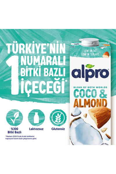 Alpro Hindistan Cevizi Badem Sütü 1 L Vegan Laktozsuz Bitkisel Bazlı