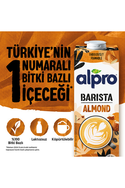 Alpro Barista Badem Sütü 1 L Vegan Laktozsuz Bitkisel Bazlı