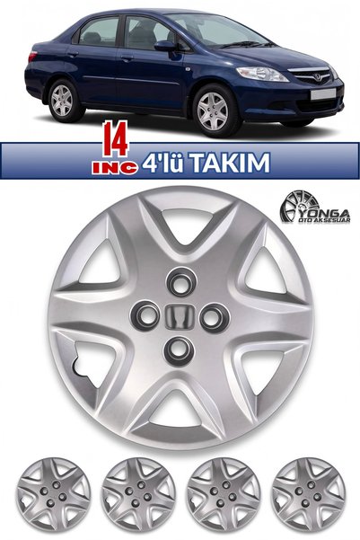 YONGA OTO AKSESUAR HONDA CİTY 14 İnç Kırılmaz Jant Kapağı 4 Adet Gümüş + 4 Am...