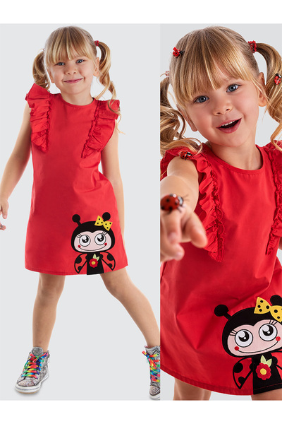Denokids Ruffled Nib Girl's Red Summer Evening Dress
