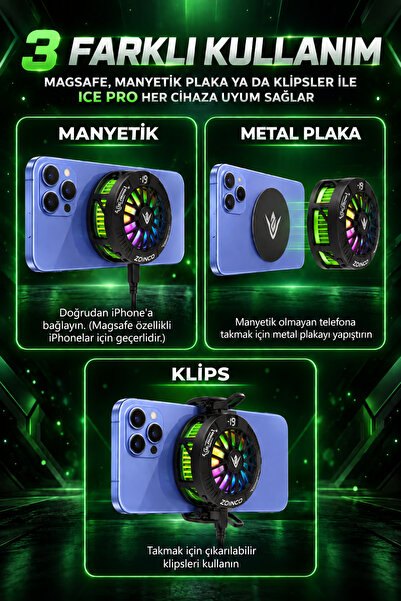 ZOİNCO ICE PRO LED Ekranlı Telefon ve Tablet Soğutucu | -19°C Etkili Soğutma | 3 Mod | RGB Işık