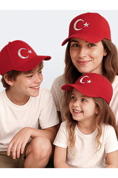 Denokids Unisex Çocuk Ay Yıldız Bayrak Kırmızı Şapka