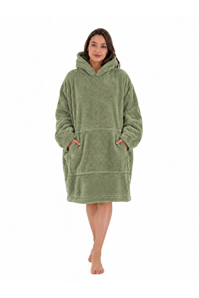 Mulberry Wellsoft Kapşonlu Giyilebilir Tv Battaniyesi Unisex Over Size - Haki