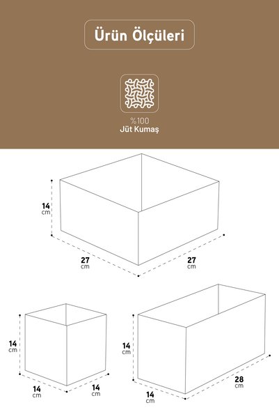 Evmarketi Jüt Kumaş 4'lü Düzenleyici Dolap Çekmece İçi Takı Kozmetik Oyuncak Çamaşır Çok Amaçlı Kutu Organizer