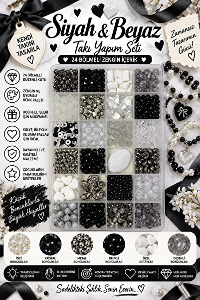By MO Accessories 24 Bölmeli Kutuda Siyah Beyaz Gri Renk Boncuklarla Takı Yap...
