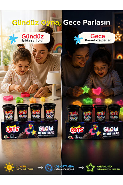 Lets 4 Renk Karanlıkta Parlayan Oyun Hamuru 440g
