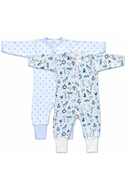 Kidizi Set 2 salopete pijama bebe cu fermoar si botosei manseta Safari Stars ...