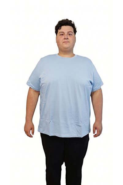Büyük Beden T-Shirt %100 Pamuk Yumuşak Dokulu Bebe Mavisi Bisiklet Yaka (4XL-7XL)