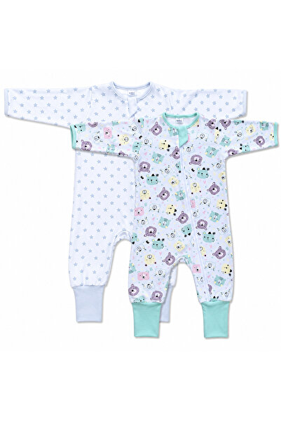 Kidizi Set 2 salopete pijama bebe cu fermoar si botosei manseta Hello Bears m...