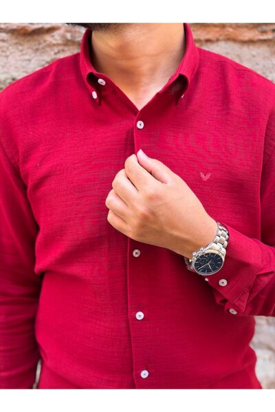 Fitmens Slim Fit Long Sleeve Muslin Cotton Comfortable Breathable Fabric Collar Buttoned Men's Shirt with Gift Box