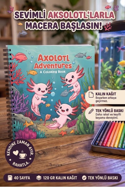 Pink Swan Craft Cozy Axolotls (Aksolotlar) كتاب تلوين كبير جريء وسهل مقاس 20 ...