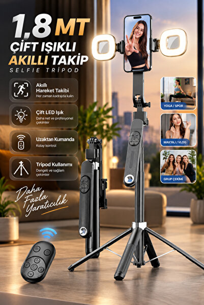 asua 1.8MT Çift Işıklı Akıllı Hareket Takipli Tripod Kumandalı Selfie Aydınla...