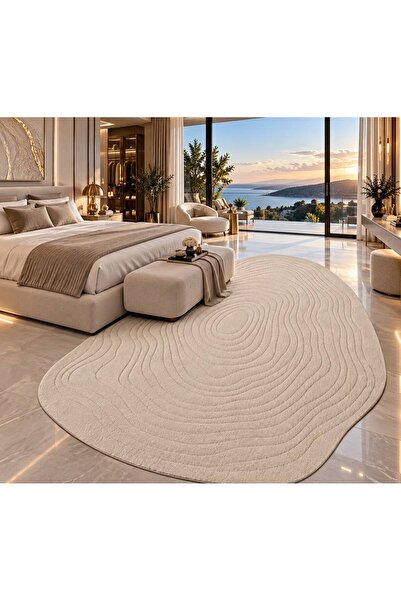 Neşem Halı Boutique SEYRAN HALI BALİ AMORF - A003 - BEJ Zarif Görüntülü Yumuş...