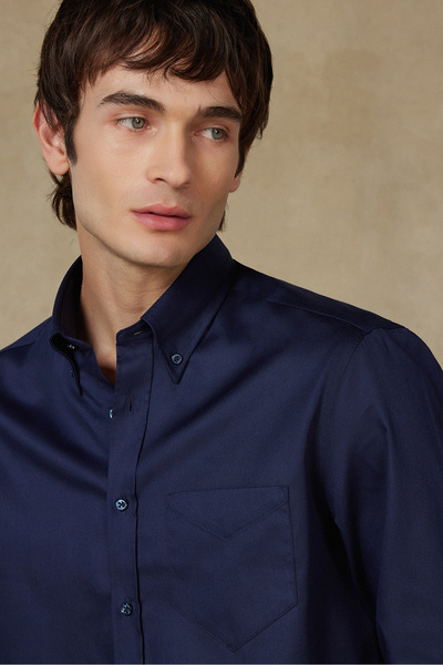 Abbate BB Club Mike Non Iron Oxford Kolay Ütülenebilir Pamuklu Regular Fit Lacivert Düğmeli Yaka Erkek Düz Gömlek