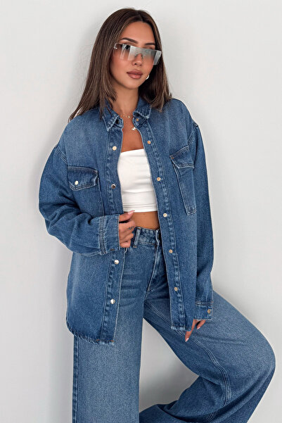 HLT JEANS Kadın Açık Mavi Jean Denim Oversize Kalıp %100 Tencel Dökümlü Cepli...
